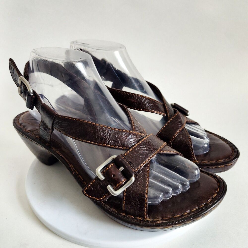 Chic Brown Leather Buckle Sandals